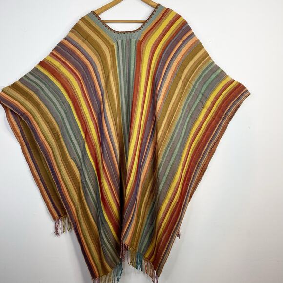 Rhonda Stark Southwestern Italian Acrylic Carnival Stripe Fringe Serape Shawl OS - Picture 5 of 10